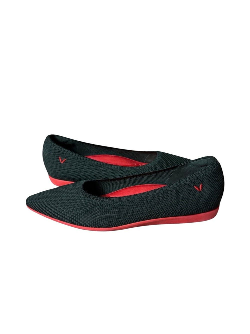 VIVAIA - Black Pointed Toe Knit Ballet Flats Red Sole Sz 35.5/5.5
